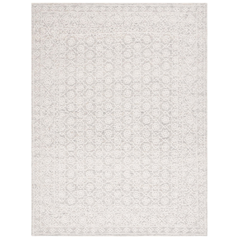 Tapis floral gris / ivoire en laine touffeté à la main Orlandis, Rectangle 8 pi x 10 pi