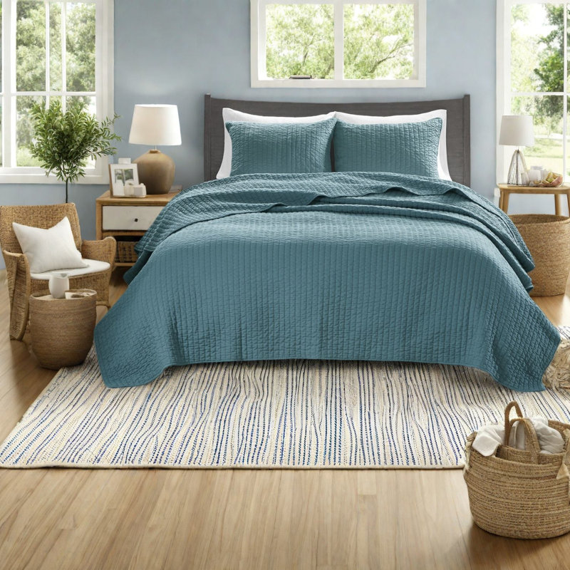 Ensembles de literie réversible sarcelle, microfibre très grand confort campagnard