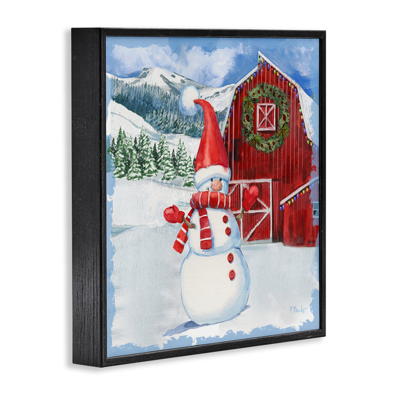 «Frosty Barn Snowman», estampe numérique, conception de Paul Brent, Giclée encadrée noir minuit, H 24 po x l 24 po