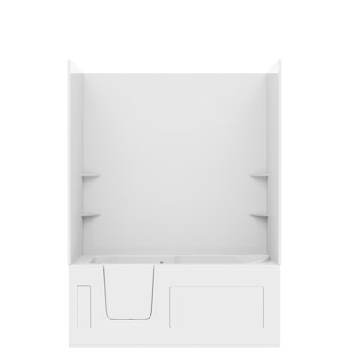 Nova Heated Series 30" x 60" Left Side Drain Soaker Bathtub in White with Matching Smooth Shower Wall Kit