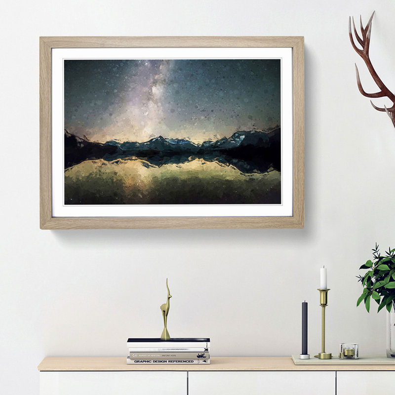 Starry Night Blue and Yellow in Abstract - Framed Print, 62cm H x 87cm W x 2cm D, Oak Framed