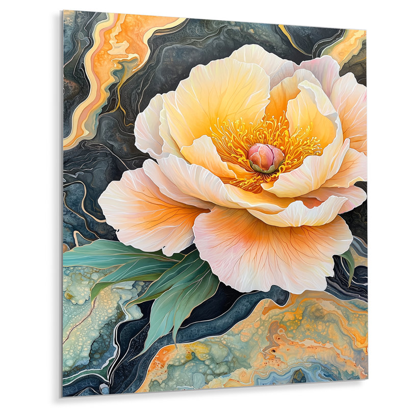 Radiant Dream Of Peony - décor floral en métal, impression de pivoine en métal, H 32 po x l 24 po x P 0,84 po