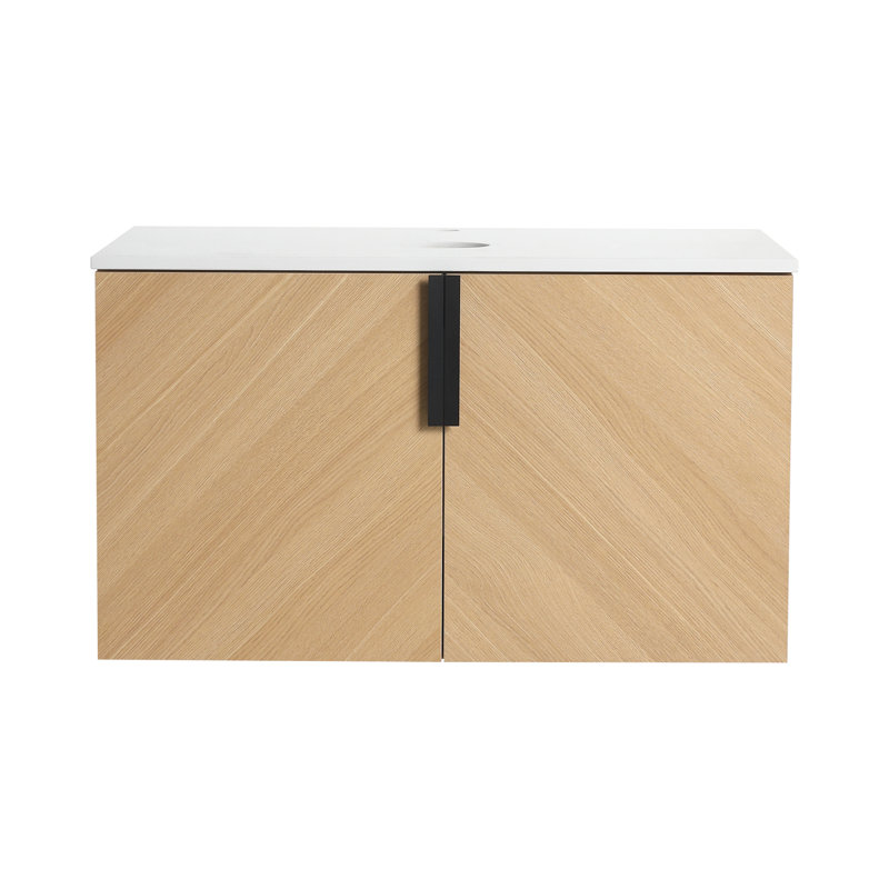 Meuble-lavabo mural de 30 po avec dessus en pierre artificielle et portes à fermeture douce (armoire seulement) | Idée de cadeau
