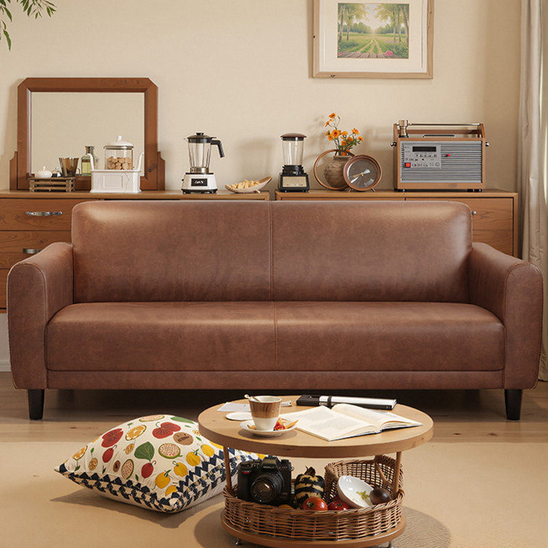 Causeuse-coussin standard en cuir véritable brun, H 31,5 po x l 82,68 po x P 29,53 po
