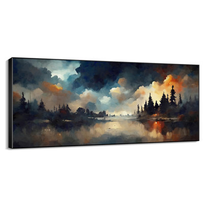 «Dramatic Evening Forest Tranquil Lake with Moody Clouds Extra Large», reproduction d'art encadrée (assemblage requis)