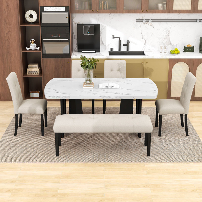 Ensemble de salle à manger 6 pièces Modern, Blanc, Beige