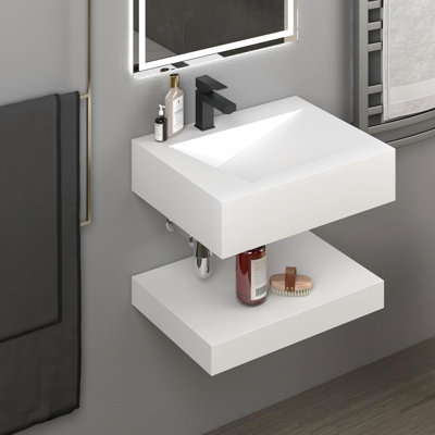 V-Shaped Resin Wall-Mounted Bathroom Vanity — Space-Saving Floating Sink Cabinet with Dual-Tier Storage