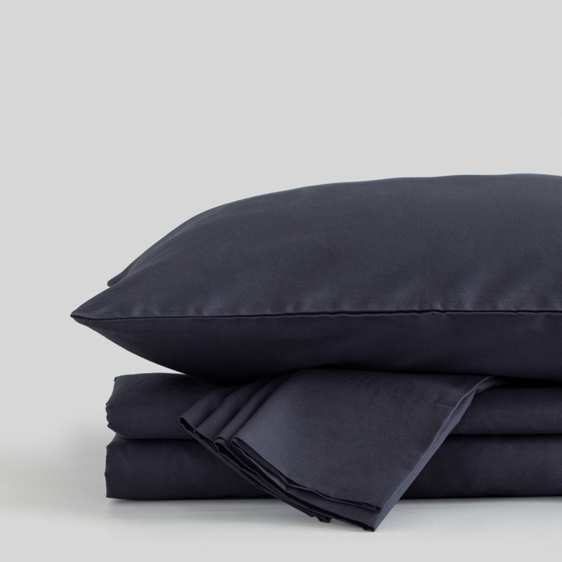 Ensemble de draps en percale 100% coton 300 fils Percale, Gris foncé, Ensemble de draps pour lit double + un drap-housse