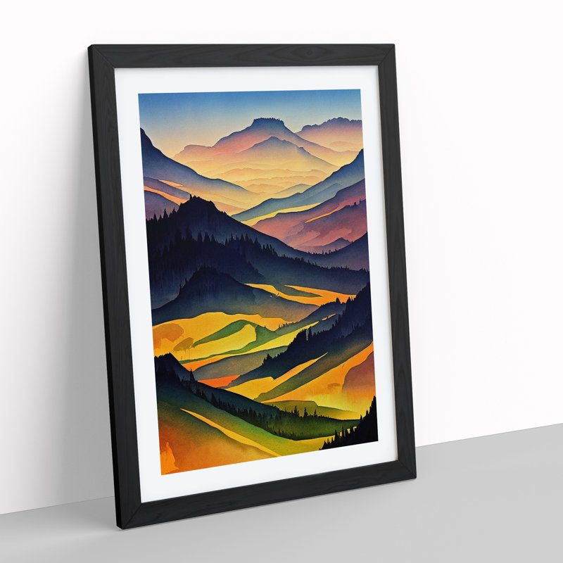 Meadow Landscape Watercolour No.2 - Framed Print, 46cm H x 34cm W x 2cm D, Black