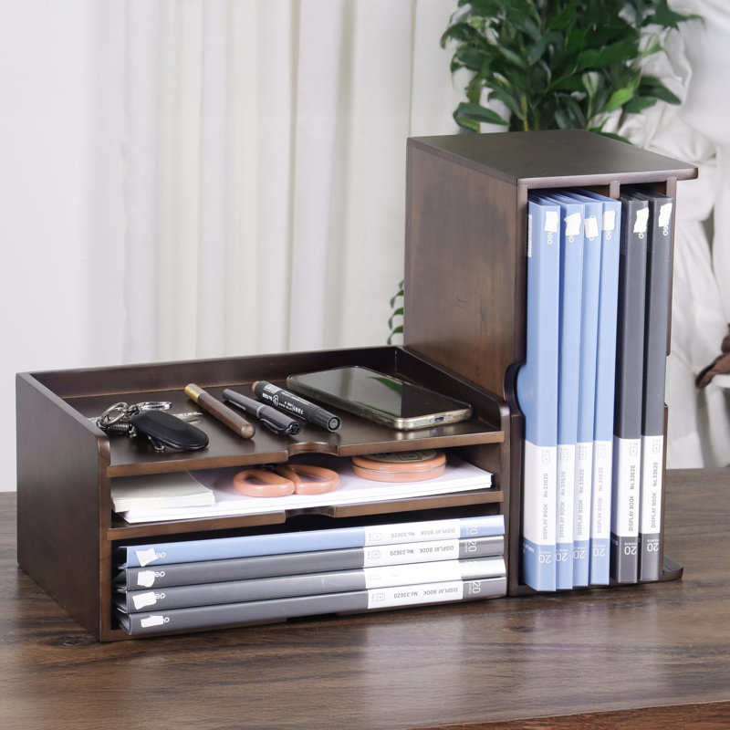 Organiseur de bureau modulaire en pin massif (2 pièces) – Étagère de rangement à 3 niveaux pour dossiers suspendus et bureau avec plateau supérieur – Aucun assemblage requis