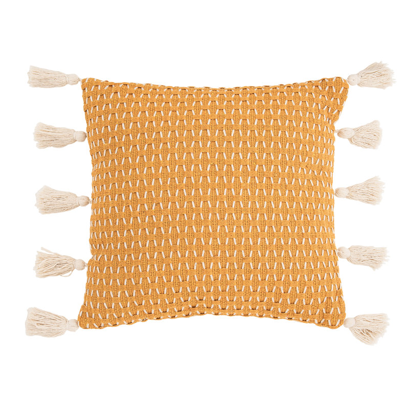 Ochre and White Textured Diamond Woven Square Throw Pillow