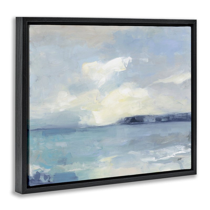  Art ensoleillé sur toile, "péninsule ensoleillée" par Julia Purinton, H 25 po x l 31 po, Cadre flottant noir de jais