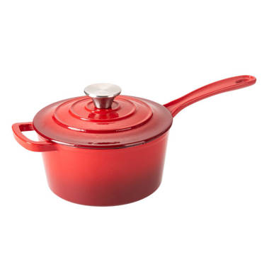 Hamilton Beach Enameled Cast Iron Sauce Pan 2-Quart Red, Cream Enamel  coating, Pot For Stove top and Oven Cooking, Even Heat Distribution, Safe  Up to