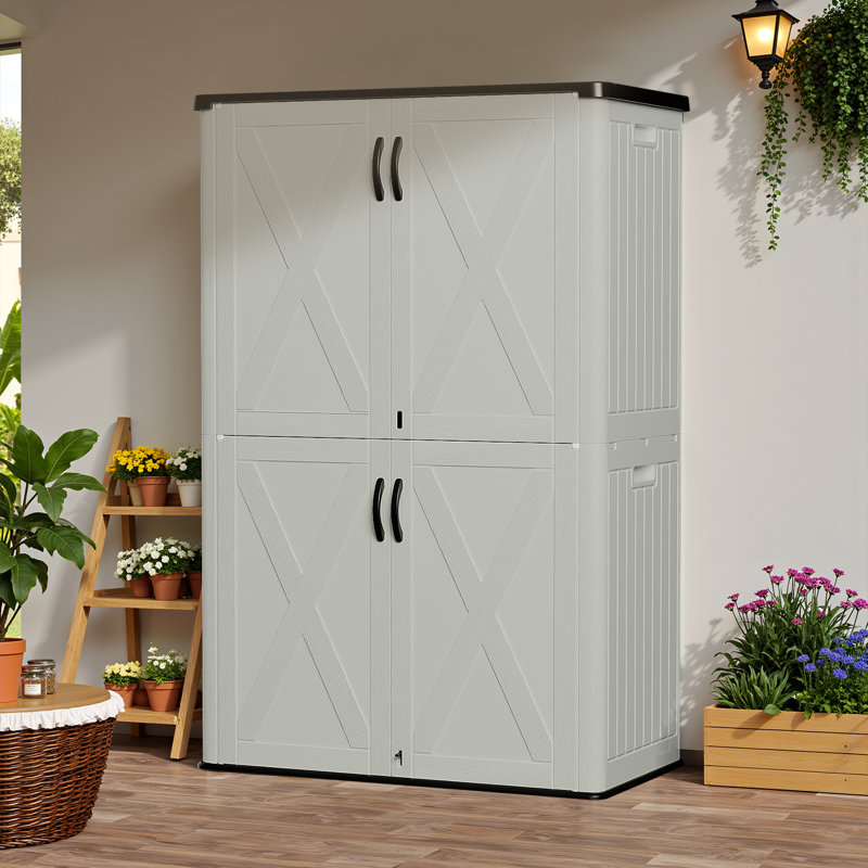 4 pi L 2 pi. D Abri de rangement vertical en résine pour l'extérieur, Beige