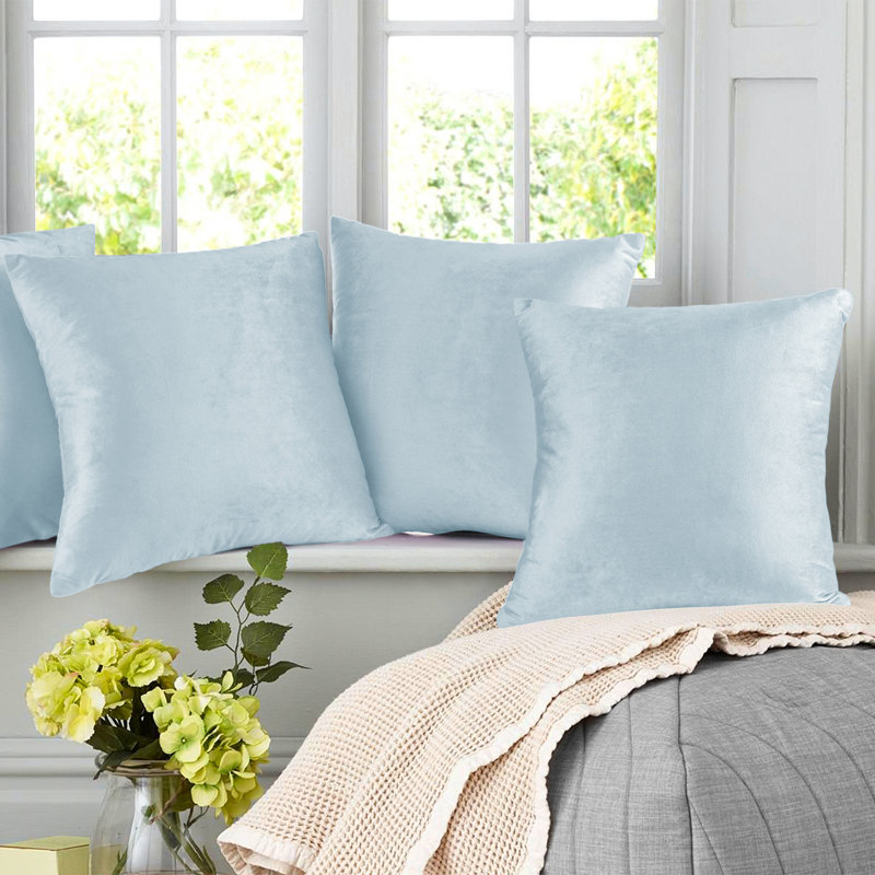Housse de coussin en velours , Bleu glacier, H 26 po x l 26 po