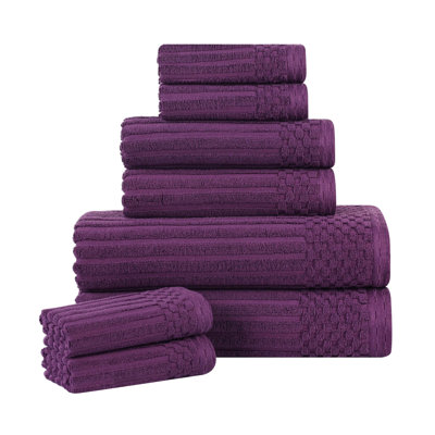 Soho Spa Highly Absorbent Cotton 8 Piece Assorted Size Checkered Border Towel Collection