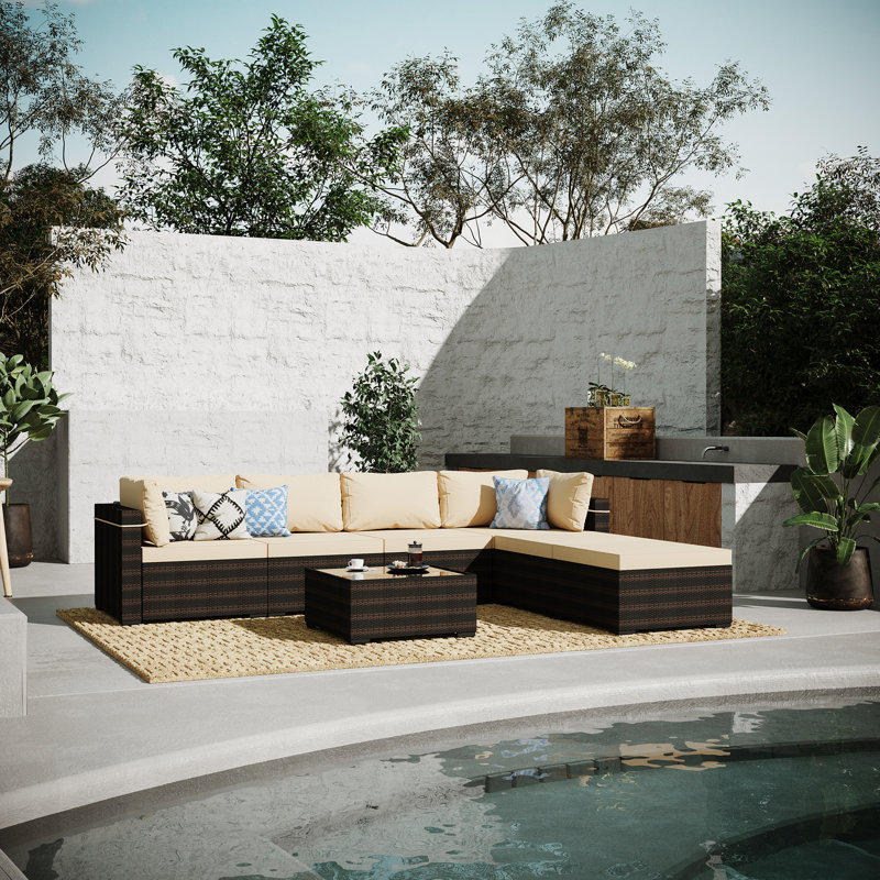 Etheredge 6 - Person Patio Conversation Set with Cushions, Beige