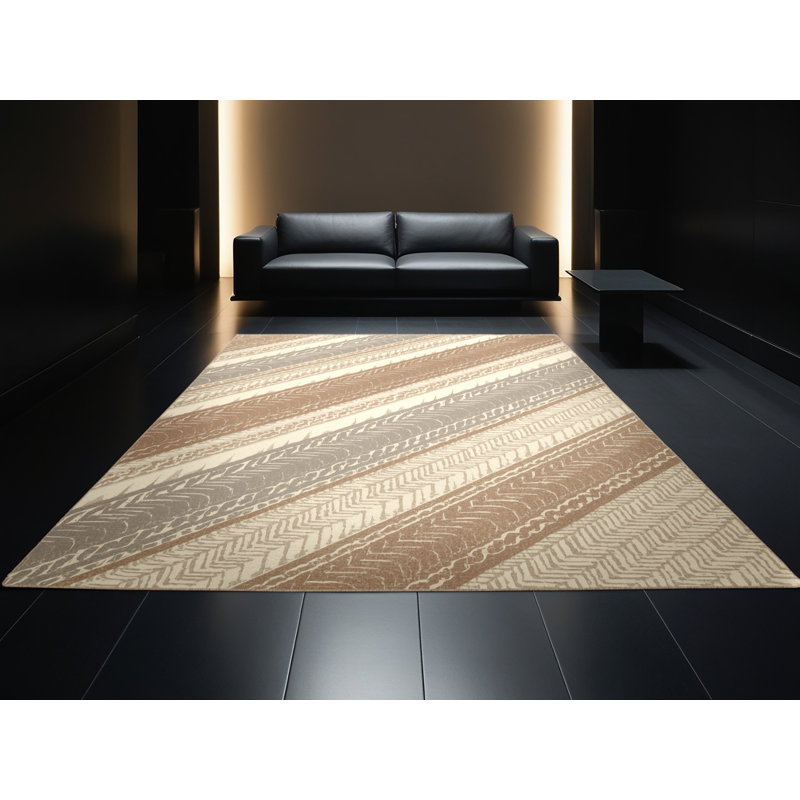 Tapis rayé brun et beige lavable à la machine Paizlea Cottage Americana, 7 x 10