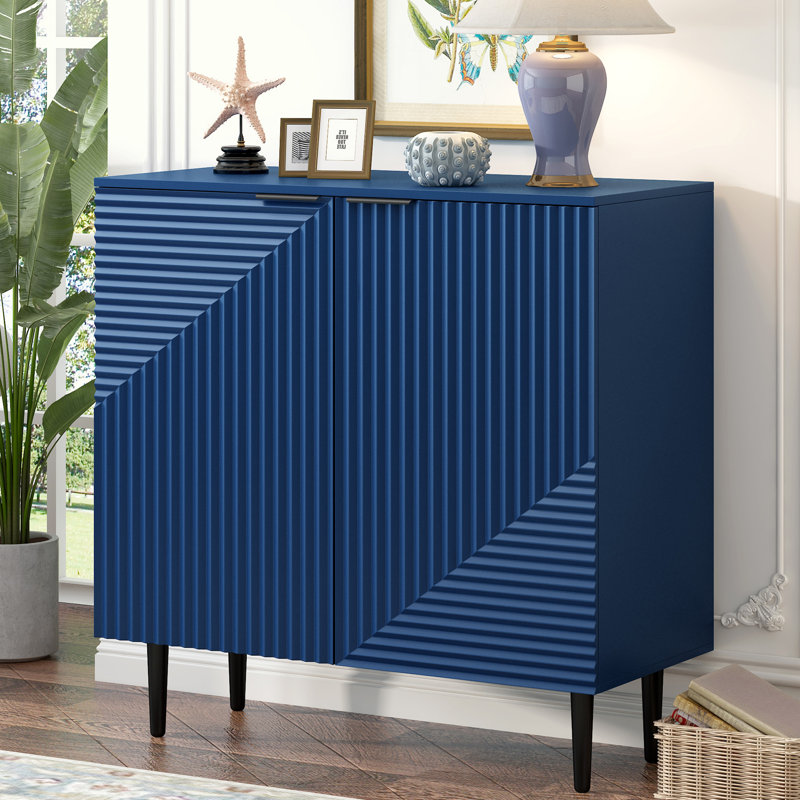 35"L  Console Table with Adjustable Shelves, Navy Blue