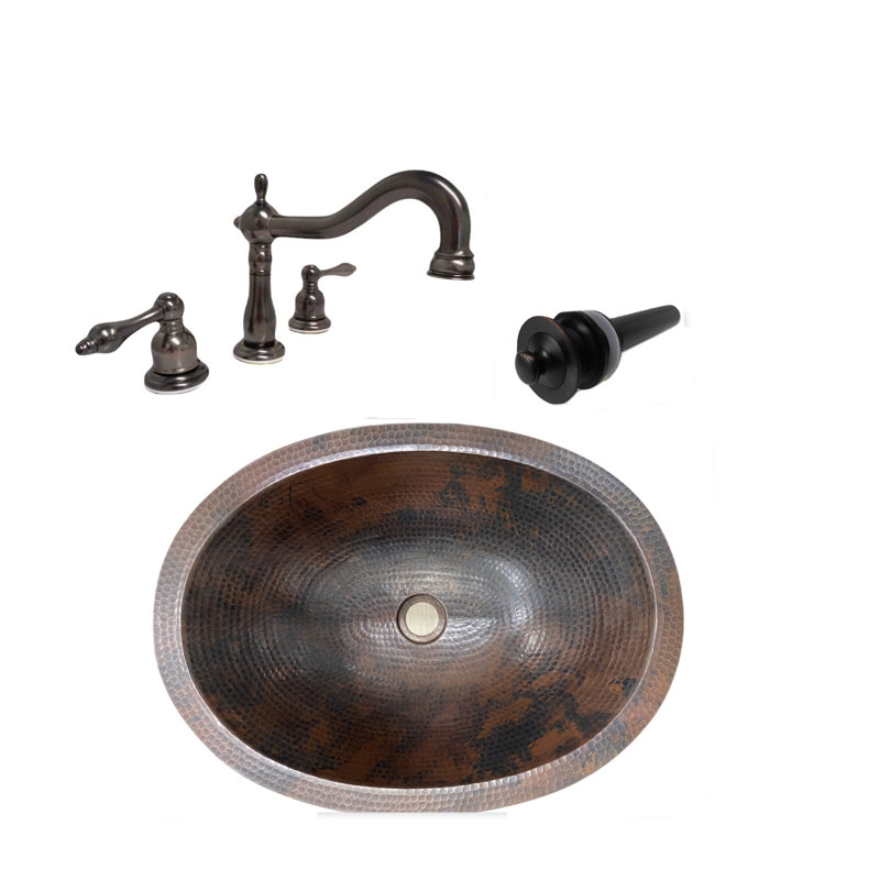 Lavabo de salle de bain ovale 19 "en cuivre avec robinet et bonde
