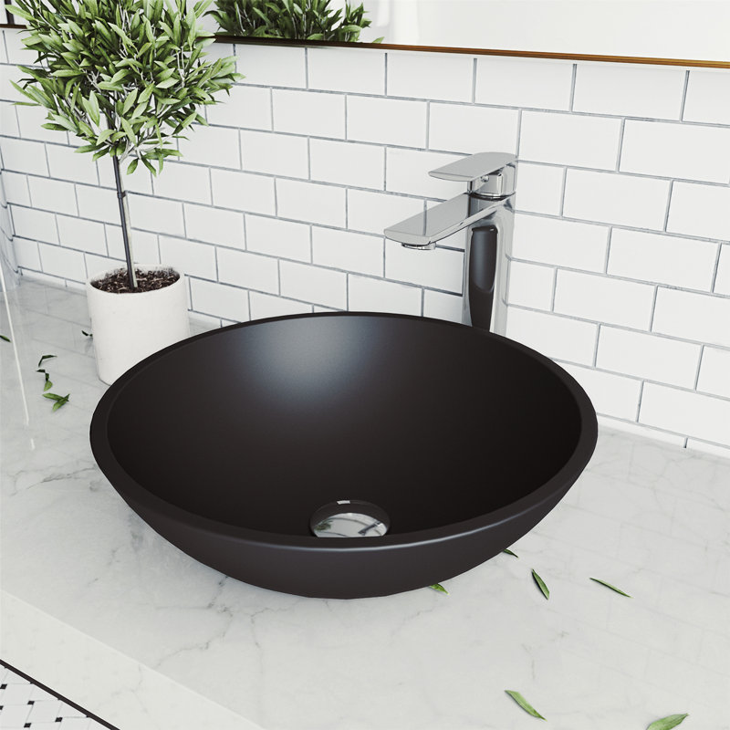 Lavabo de salle de bain vasque circulaire fait main en verre noir MatteShell ™