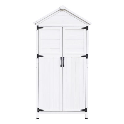 White Fir Wood Storage With Smart Roof And Dual - Door Access For Garden Tool Shed Double Doors Organization