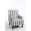 Fauteuil rembourré en lin rayé bleu et blanc pour le salon, design rétro avec garniture cloutée, fauteuil confortable
