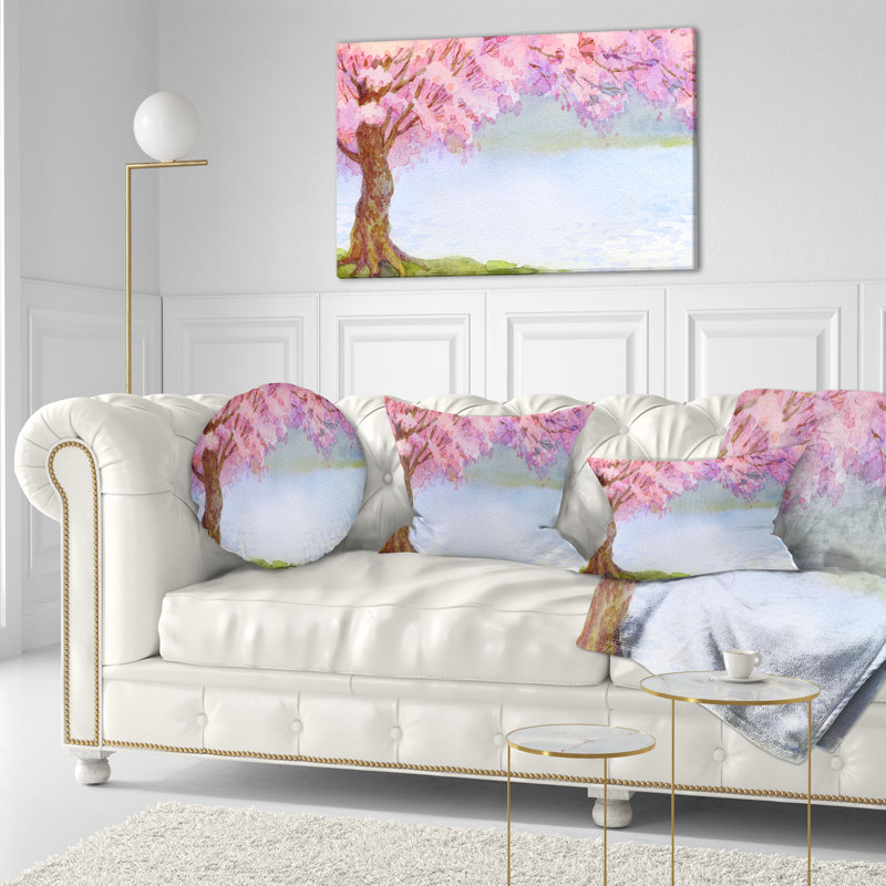 Floral Flowering Tree by Lake Pillow, 18" x 18", Square