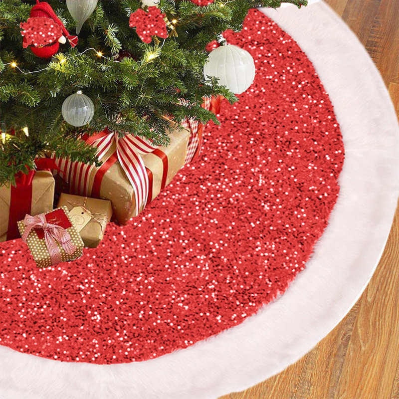 Jupe d'arbre de Noël en velours double couche Sequin, Red