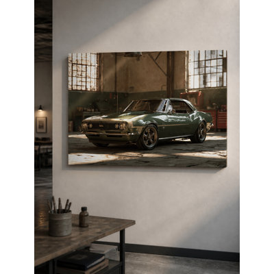 Classic Car, Photographic Large Canvas Wall Art, Olive Green and Warm Brown Hues, Vintage Decor, For Office, Automobiles Lover Gift