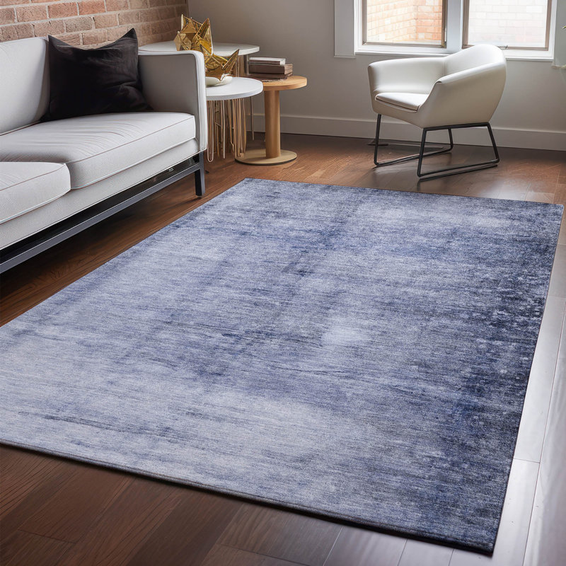 Tapis bleu marine Cerrito AMF608 lavable à la machine de qualité supérieure, Rectangle 2 pi 6 po x 3 pi 10 po