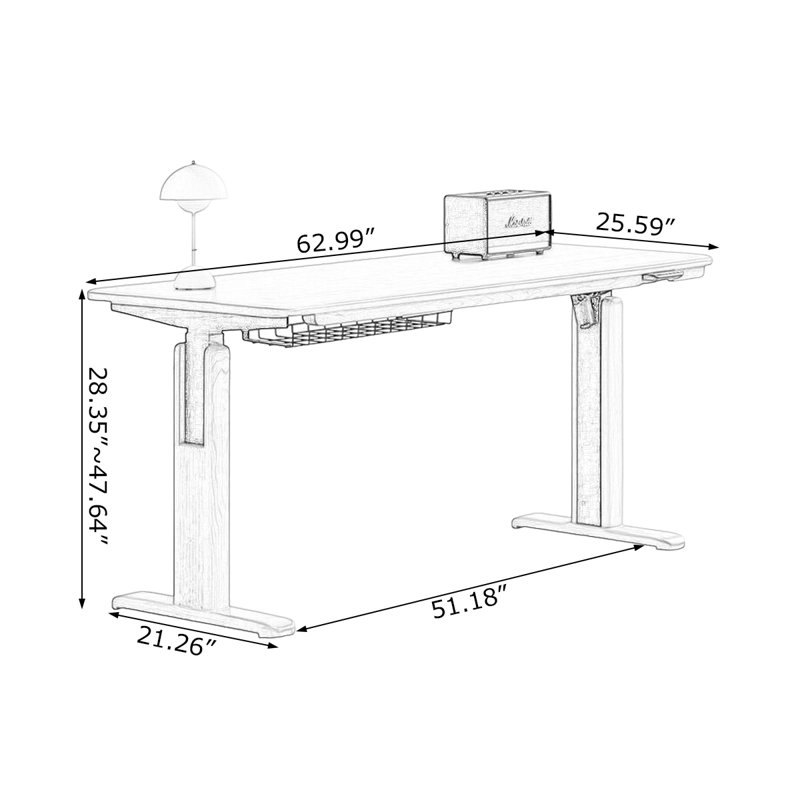 Brown Rectangular Hight adjustable Solid Wood drawers desk, 47.64" H x 62.99" W x 25.59" D