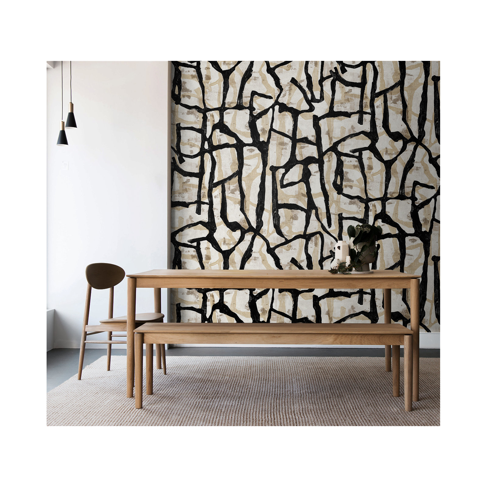 Zenia Abstract Wallpaper, Ebony/Sand