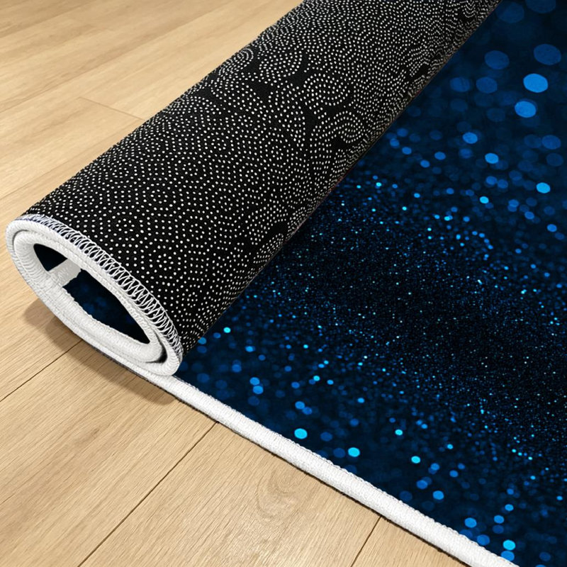Blue Silver Christmas Star Night Galaxy Spark Gold Dark Abstract Glittery Machine Washable Indoor Area Rug