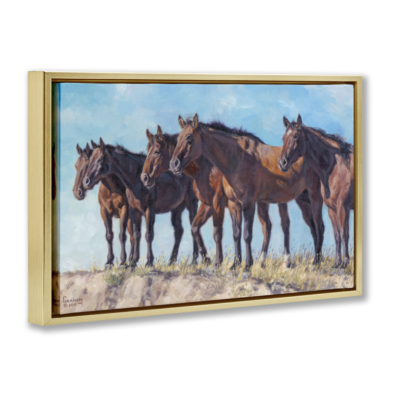«Horse Herd Over donnanting Desert», toile flottante encadrée par David Graham, Cadre flottant métallique doré