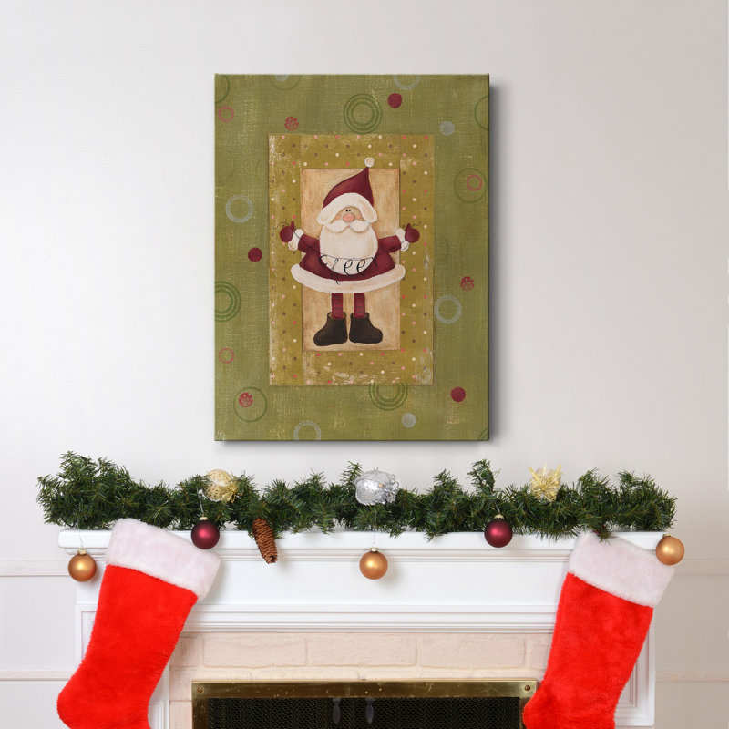 Dot Cheer Santa, toile tendue avec châssis de qualité supérieure - Prêt à accrocher Dot Cheer Santa