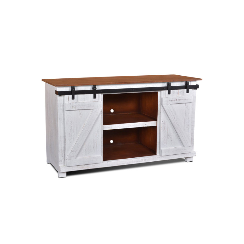Meuble télé avec porte de grange coulissante 60 po Westgate, Blanc