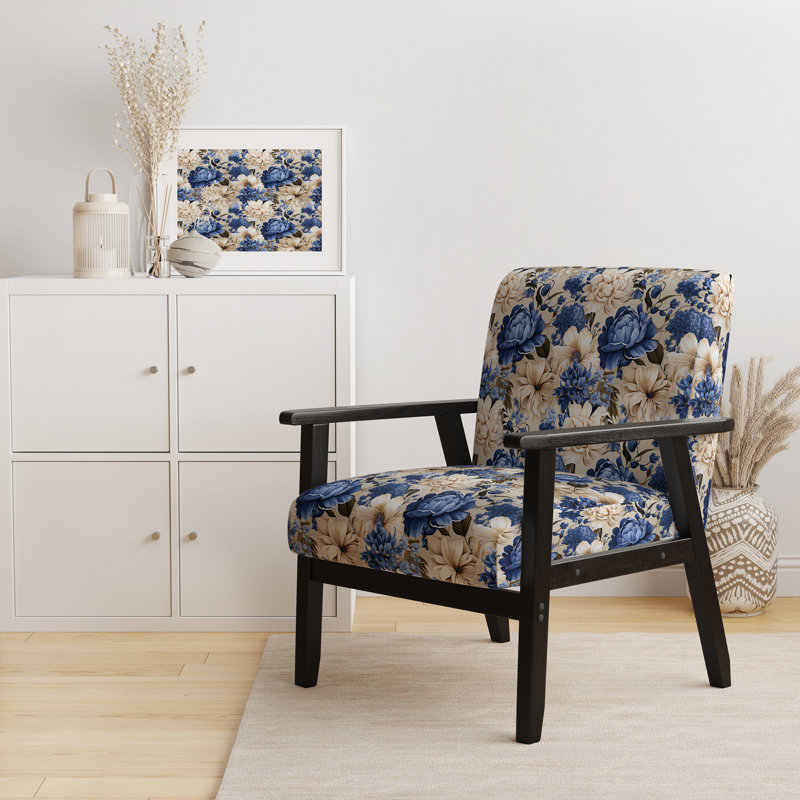 Chaise d'appoint florale Cobalt, Motif victorien des fleurs bleues de la Renaissanc