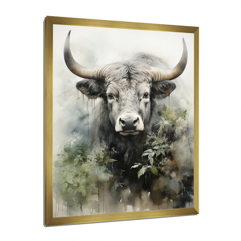 «Keileigh Asian Art Cow Sumi VI», reproduction, H 20 po x l 12 po x P 1 po, Encadrement doré