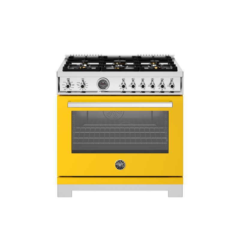 Professional Series Dual-Fuel Range 36" - 6 Brass Burners + Cast-Iron Griddle - Self-Clean Oven, Yellow Gloss