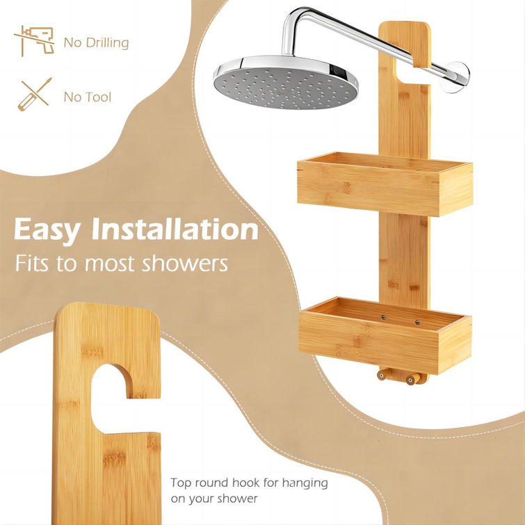 Johnika Suction Bamboo Shower Shelf Rebrilliant