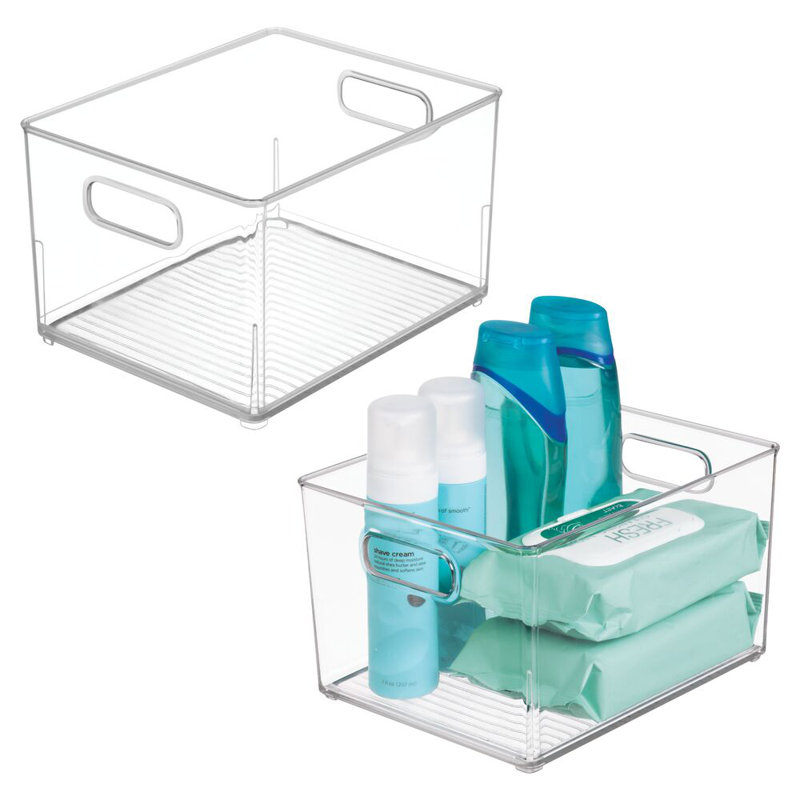 Petit bac de rangement en plastique empilable avec poignées - Organisateur pour comptoir ou meuble-lavabo