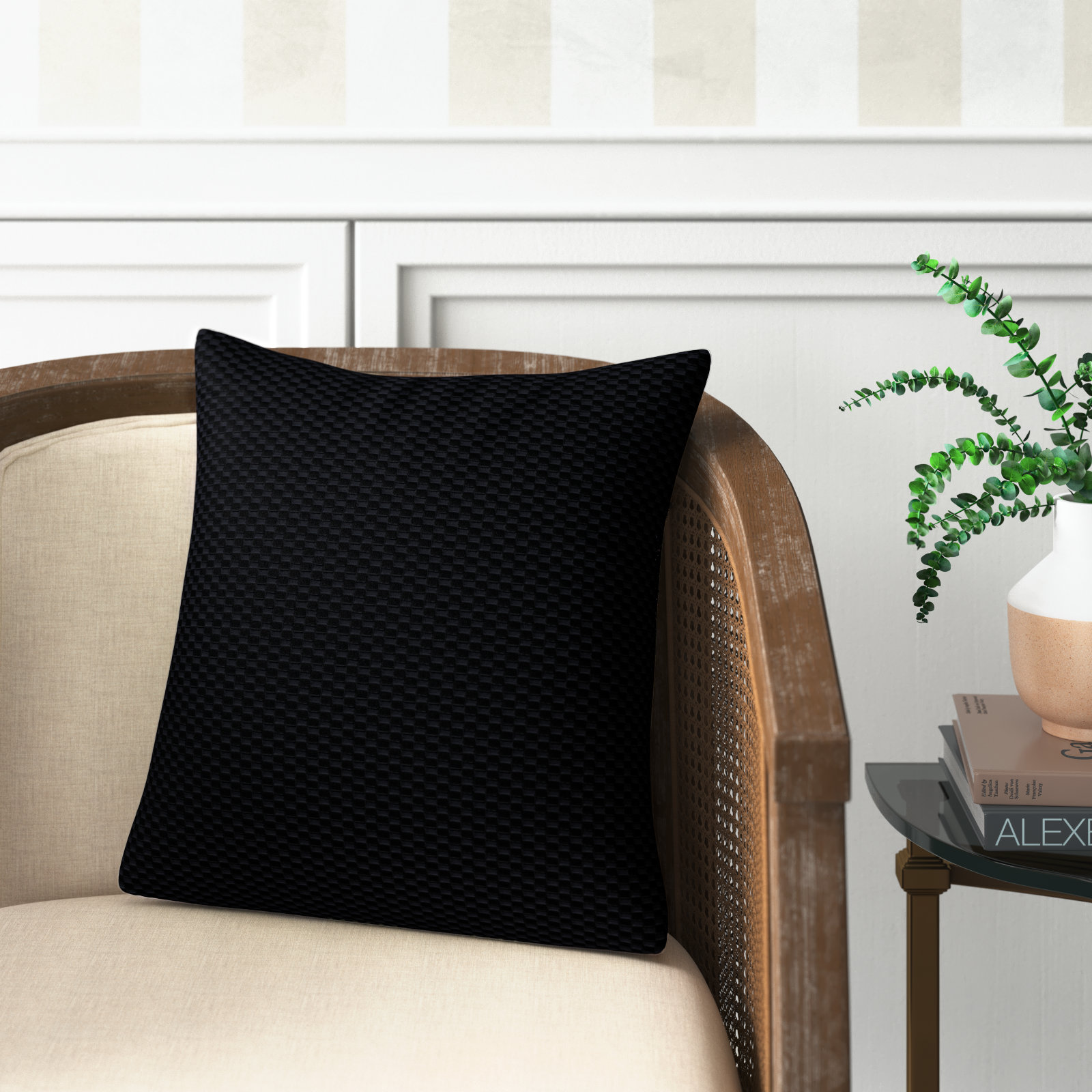 Zoya Textured Cotton Throw Pillow, Black