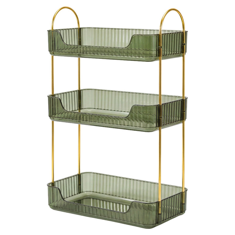  Makeup Organiser Modern Minimalist 3-Tier Cosmetic Storage Rack Beauty, Brushed Gold/Green