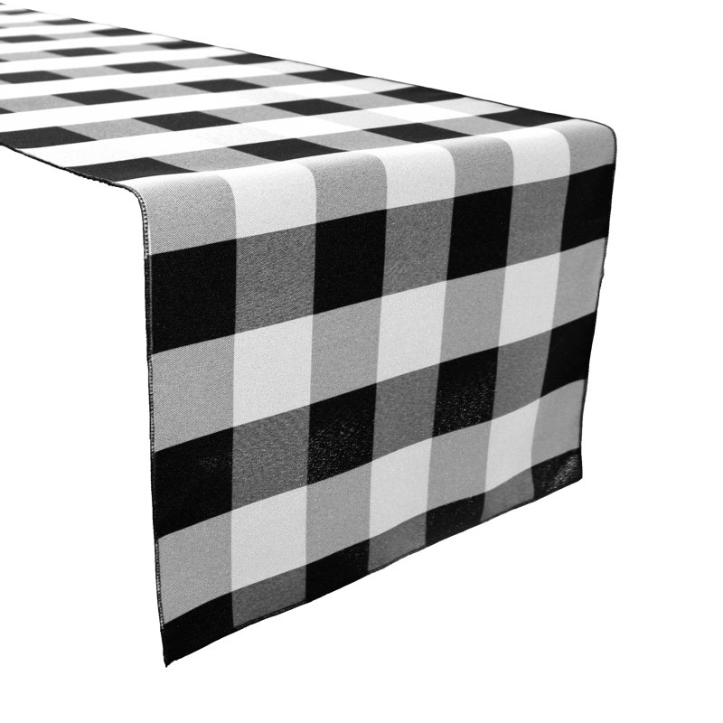 Pande Checkered Table Runner, Black/White, 90" x 14"