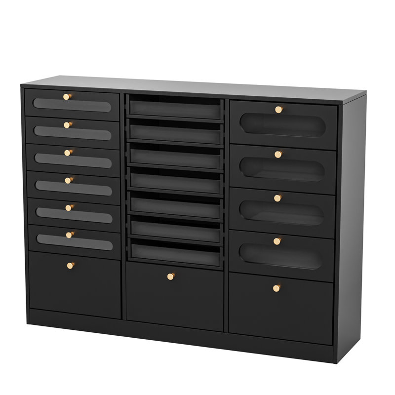 Black Freestanding Salon Display Shelf With Acrylic Baffle,4-TYPE STORAGE SYSTEM