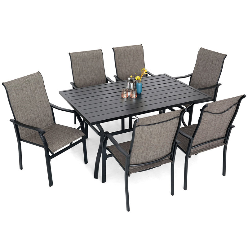 6 - Person Rectangular Steel Outdoor Dining Set, Brown