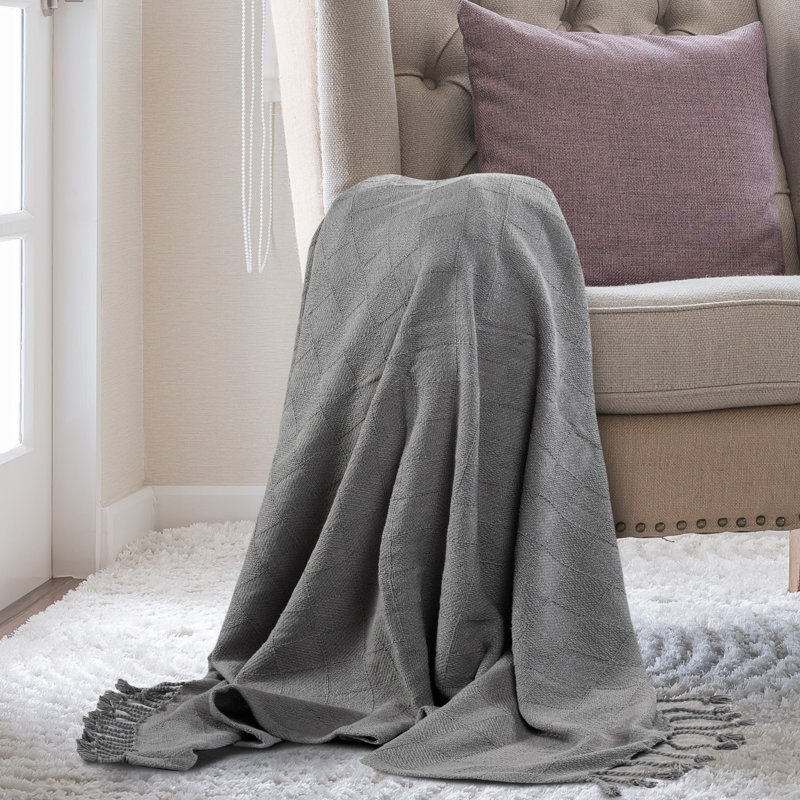 Heather Madiera Luxurious Cotton Throw, 60" x 50", Light Gray