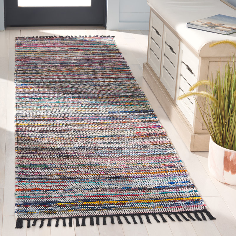 Karlhans Hand Woven Denim/Cotton Rug in Black/Pink, Runner 2'3" x 8'