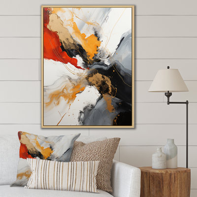 «Midnight Passion Abstract Wave Scarlet & Gold», reproduction d'art sur toile